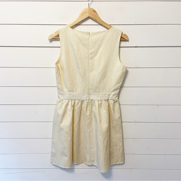 NWTs Francesca’s | Ivory/Gold Sparkle Fit and Flare Mini Dress with bow Medium - Picture 2 of 10